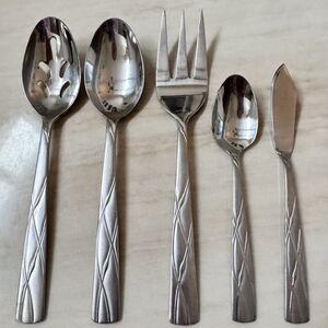 5pc CAMBRIDGE Grasmere-Sand Stainless Serving Set 18/10 Satin Glossy Wavy Lines